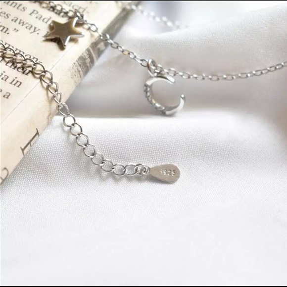NEW 925 Sterling Silver Zircon Moon Star Necklace - Picture 4 of 6